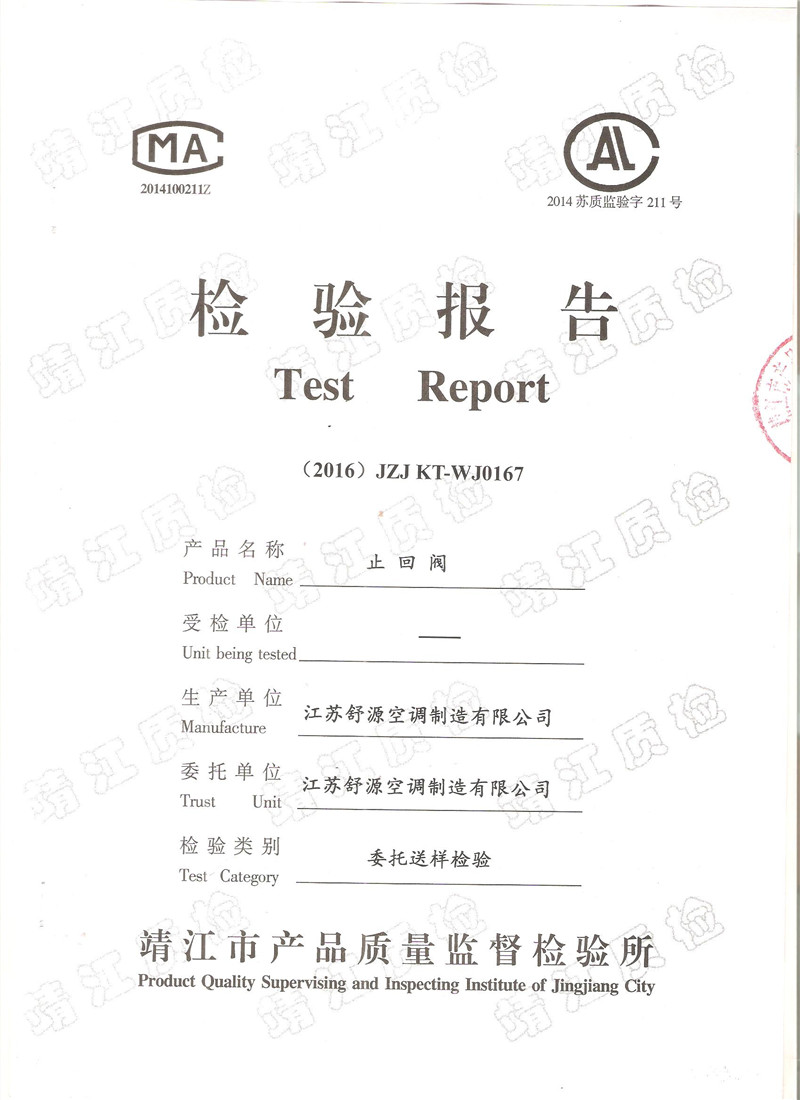 止回阀检测报告